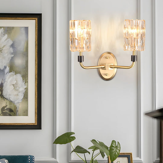Luxury Copper Armed Crystal Wall Light – Modern 1/2-Light Sconce