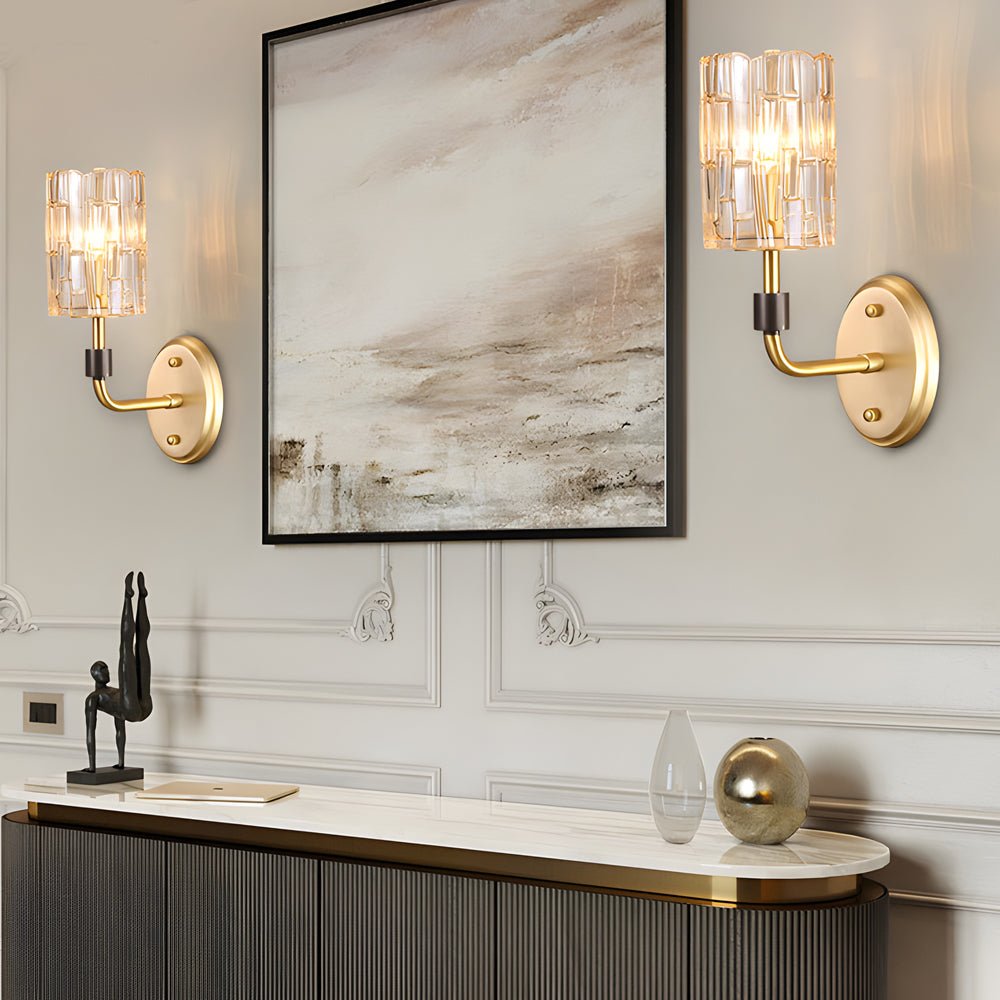 Luxury Copper Armed Crystal Wall Light – Modern 1/2-Light Sconce