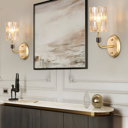 Luxury Copper Armed Crystal Wall Light – Modern 1/2-Light Sconce