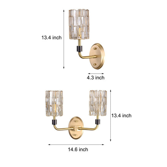 Luxury Copper Armed Crystal Wall Light – Modern 1/2-Light Sconce