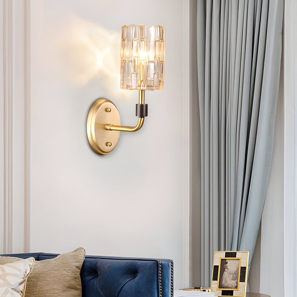 Luxury Copper Armed Crystal Wall Light – Modern 1/2-Light Sconce