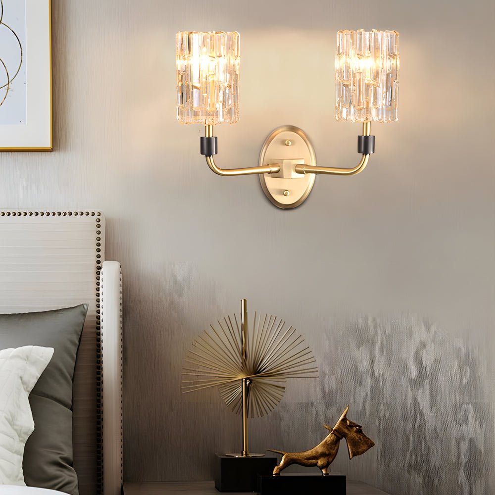 Luxury Copper Armed Crystal Wall Light – Modern 1/2-Light Sconce