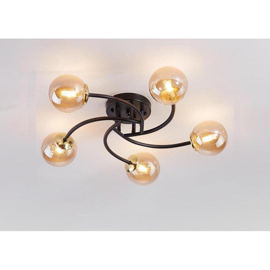 5-Light Glass Globe Swirled Metal LED Modern Flush Mount Ceiling Light
