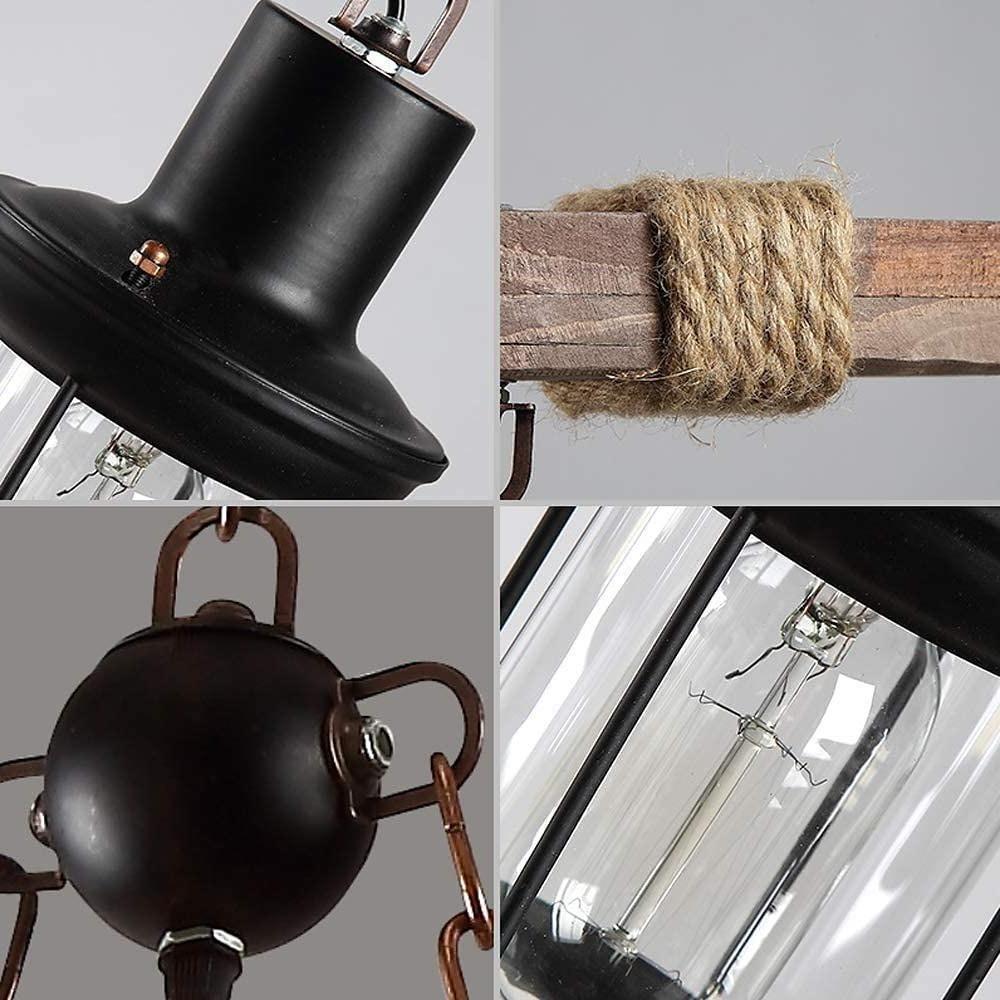 Vintage Wood and Glass LED Farmhouse Pendant Chandelier with 8 Lights