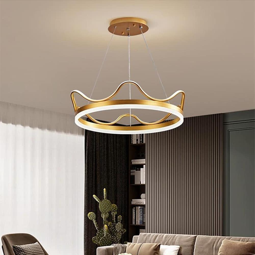 Dimmable LED Ring Chandelier Crown Design Modern Aluminum and Acrylic Pendant Light