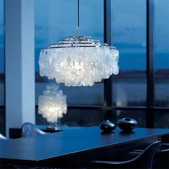 Seashell Discs 4-Tier LED Chandelier – Adjustable 39.4" Chain