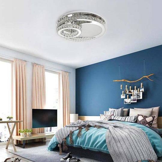 Overlapping Circles Crystal Stainless Steel LED Flush Mount Ceiling Light