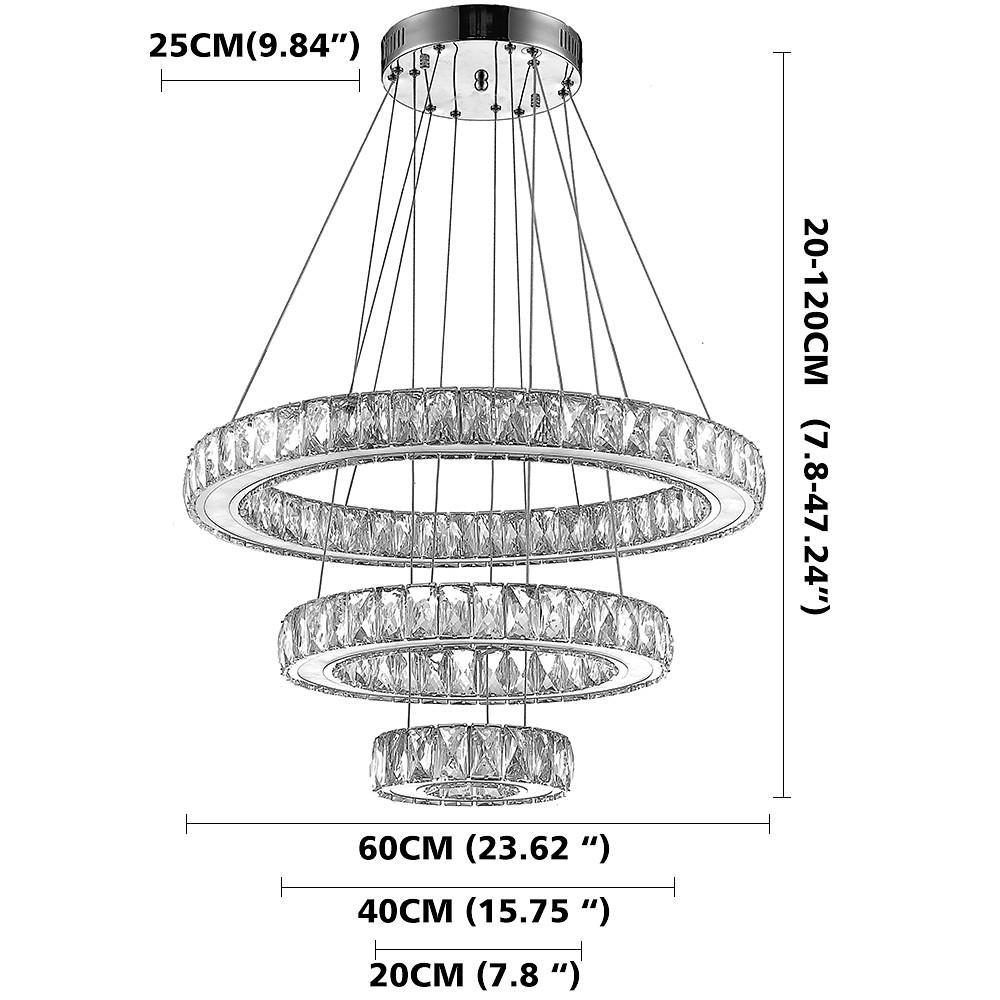 Contemporary 3-Ring Electroplated Crystal LED Chandelier
