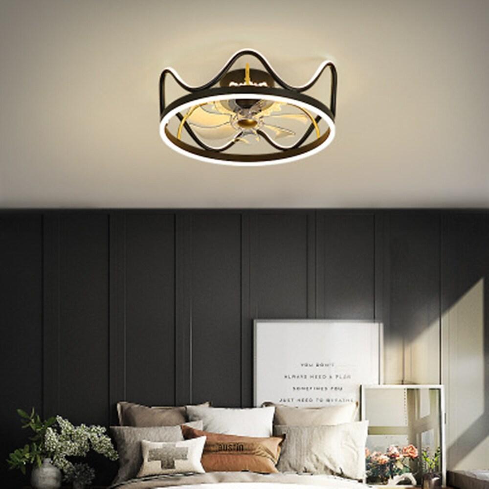 Crown Shape Gold Black Ceiling Fan with Light – Geometric LED Flush Mount