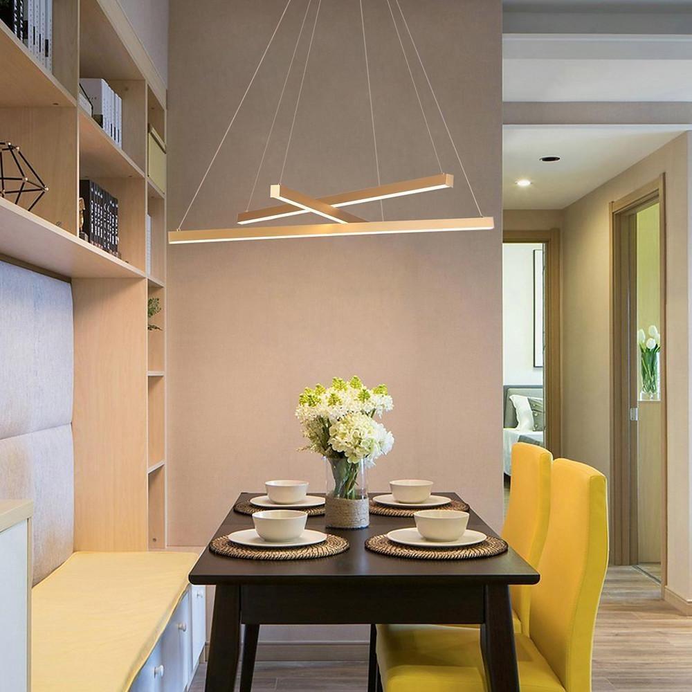 Modern 3-Light Gold Linear LED Chandelier – Aluminum Ceiling Pendant