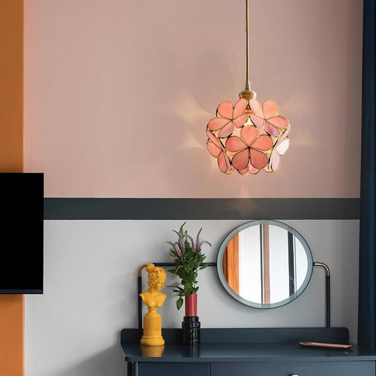 Ornate Flower Island Kitchen Pendant Lighting Copper Crystal Pendant Light