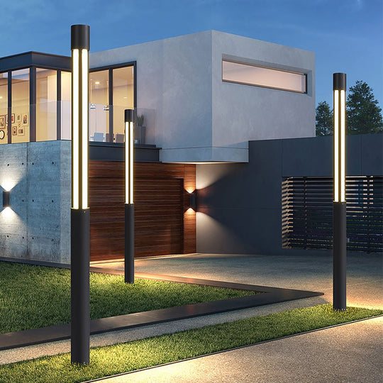 Cylinder Shaped LED Black Modern Outdoor Landscape Bollard Lights