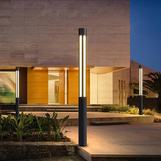 Cylinder Shaped LED Black Modern Outdoor Landscape Bollard Lights