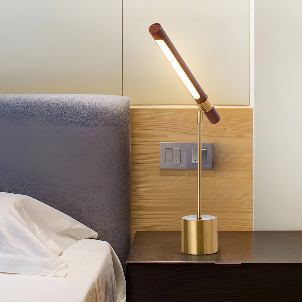 Minimalist Linear Wood LED Desk Lamp with USB Charging