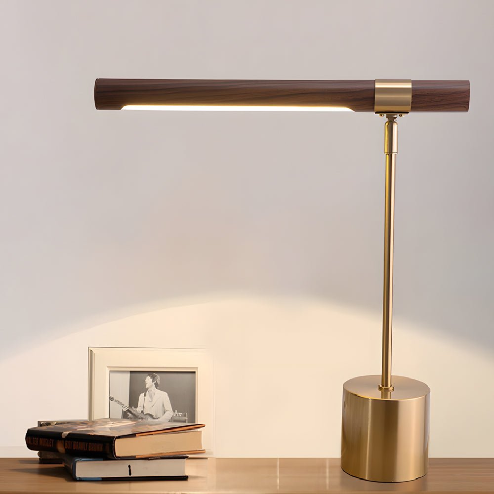 Minimalist Linear Wood LED Desk Lamp with USB Charging