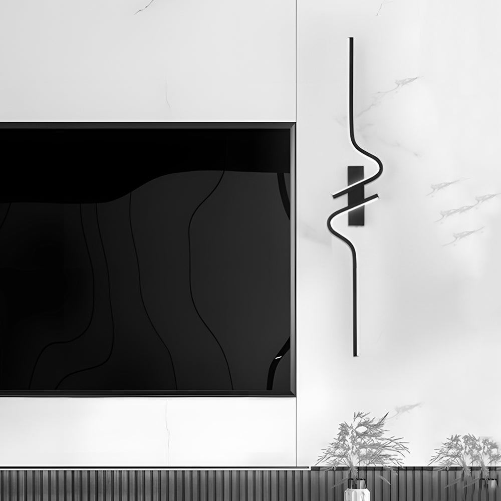 Minimalist Long Wave Black Aluminum LED Wall Lamp