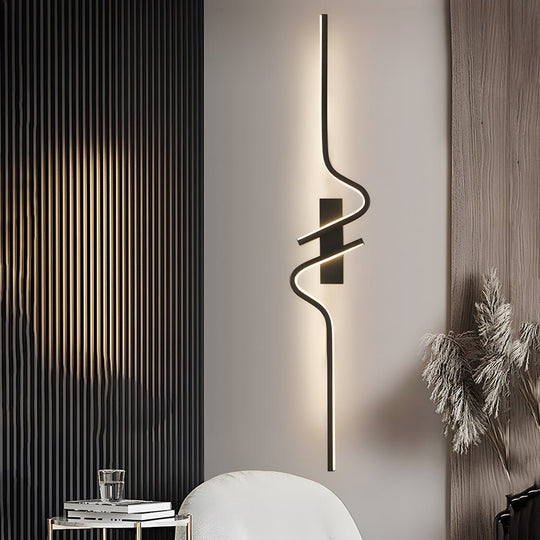 Minimalist Long Wave Black Aluminum LED Wall Lamp