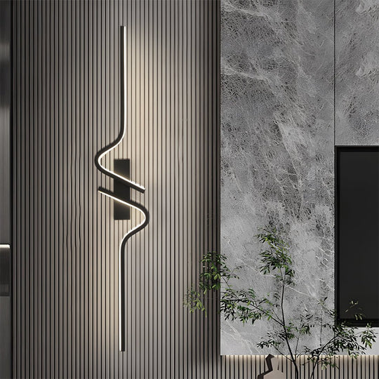 Minimalist Long Wave Black Aluminum LED Wall Lamp