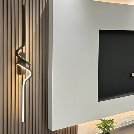 Minimalist Long Wave Black Aluminum LED Wall Lamp