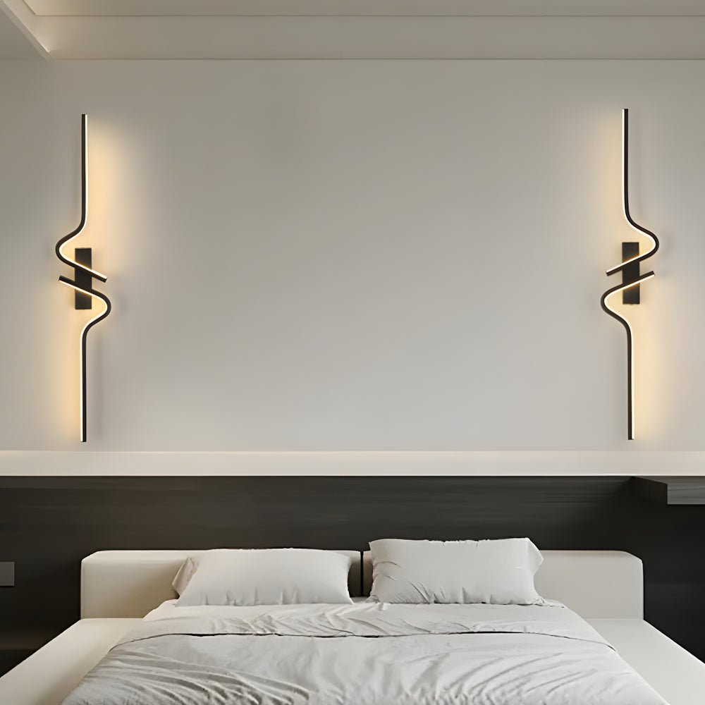 Minimalist Long Wave Black Aluminum LED Wall Lamp