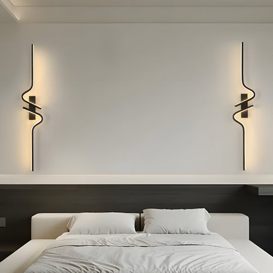 Minimalist Long Wave Black Aluminum LED Wall Lamp
