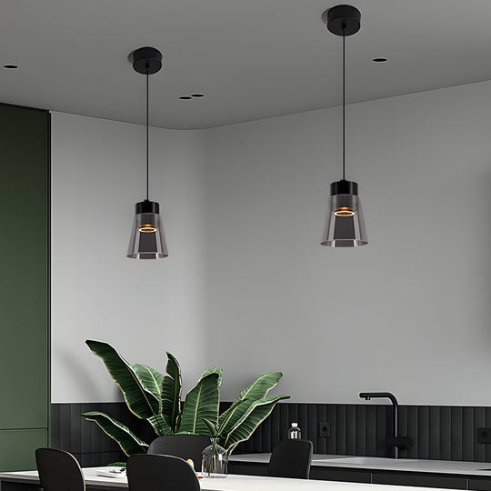 Minimalist Smoke Gray Glass Shade COB Modern Pendant Light Chandelier