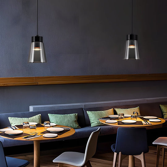 Minimalist Smoke Gray Glass Shade COB Modern Pendant Light Chandelier