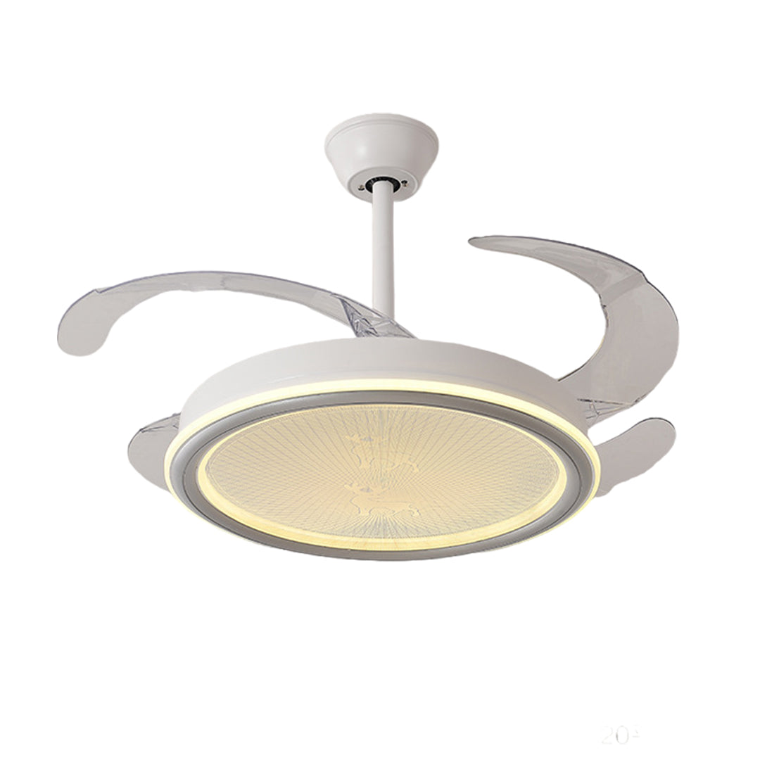 White Ceiling Fans With Light – Nordic Style with Transparent Retractable Blades (Models A/B/C/D)