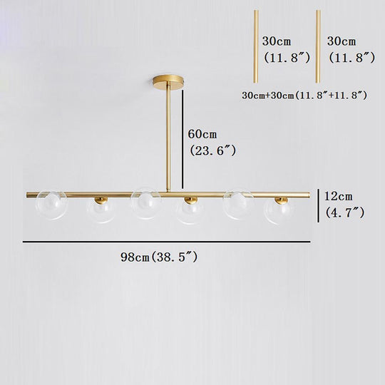 Nordic Island Light Chandelier Metal Glass LED Chandelier 6 Bulbs