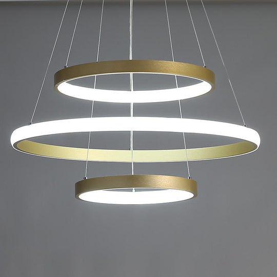 3-Ring Dimmable Contemporary Gold LED Chandelier Pendant Light