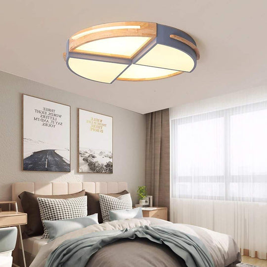 Quartered Circle Dimmable Wood Ceiling Light Flush Mount for Bedroom