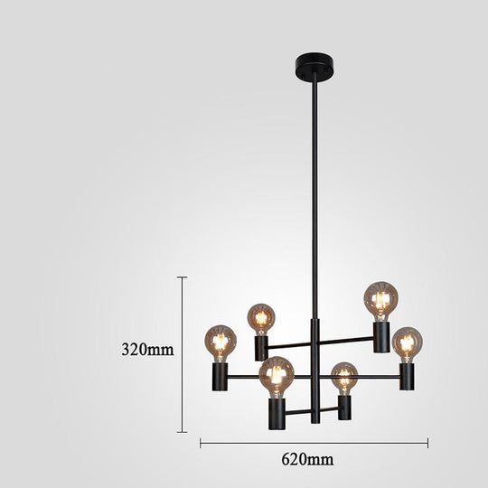 Nordic Black Sputnik Industrial 6-Bulb LED Chandelier