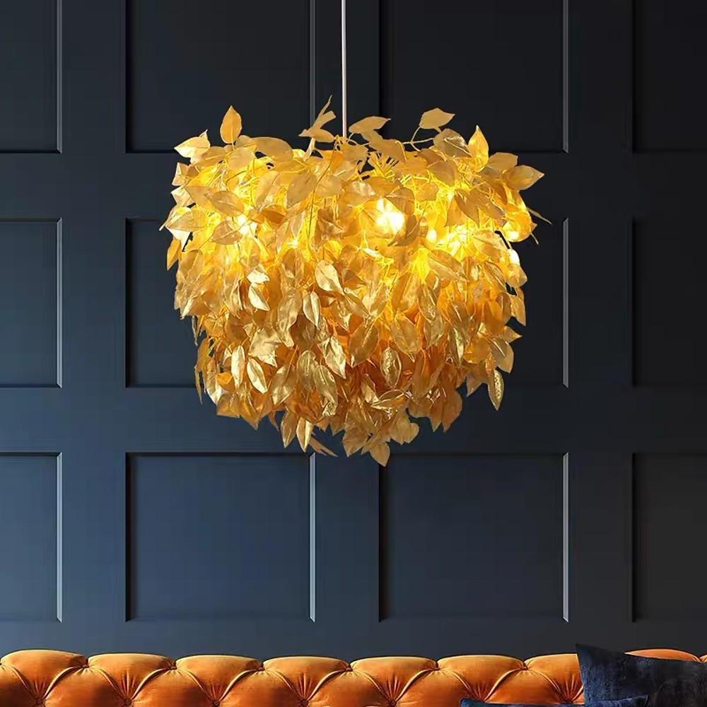 Modern Scandinavian Fabric Pendant Light – White & Gold, LED, Dimmable, 24"