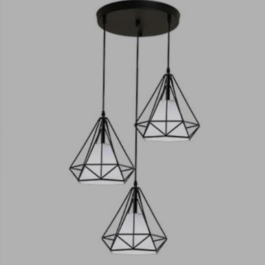 Geometrical Lantern Classic Island Pendant Light Metal Fabric Ceiling Light