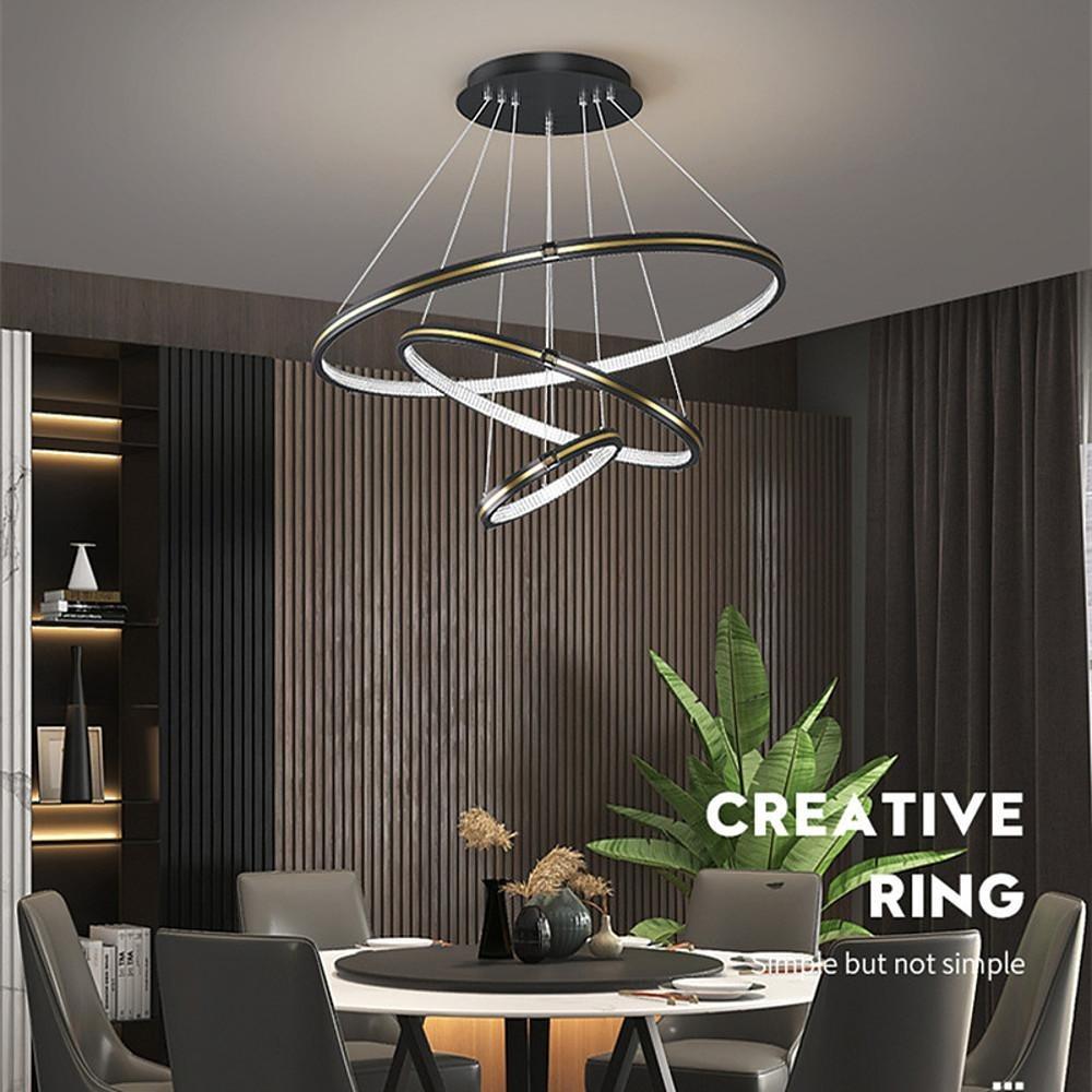 Stylish 3 Rings LED Chandelier – Gold & Black Finish