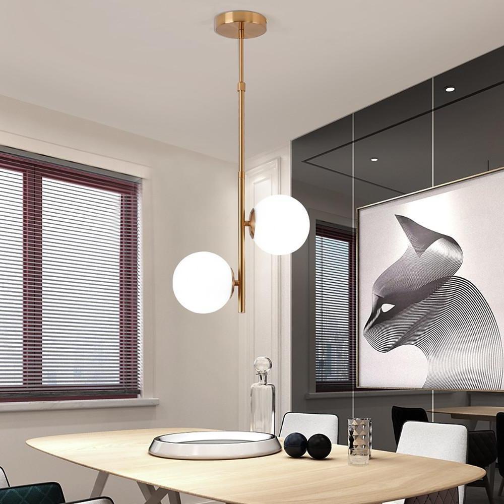 2 Lights Ball Shaped Electroplated Glass Metal LED Modern Pendant Light