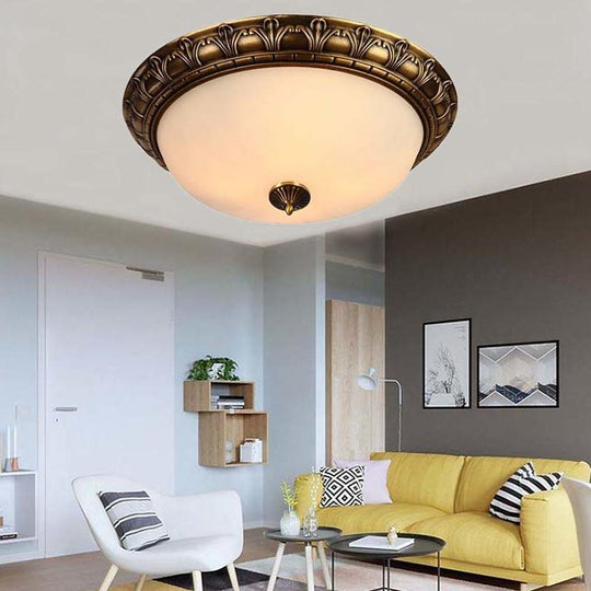 Antique Bronze Flush Mount Ceiling Light with Frosted Glass