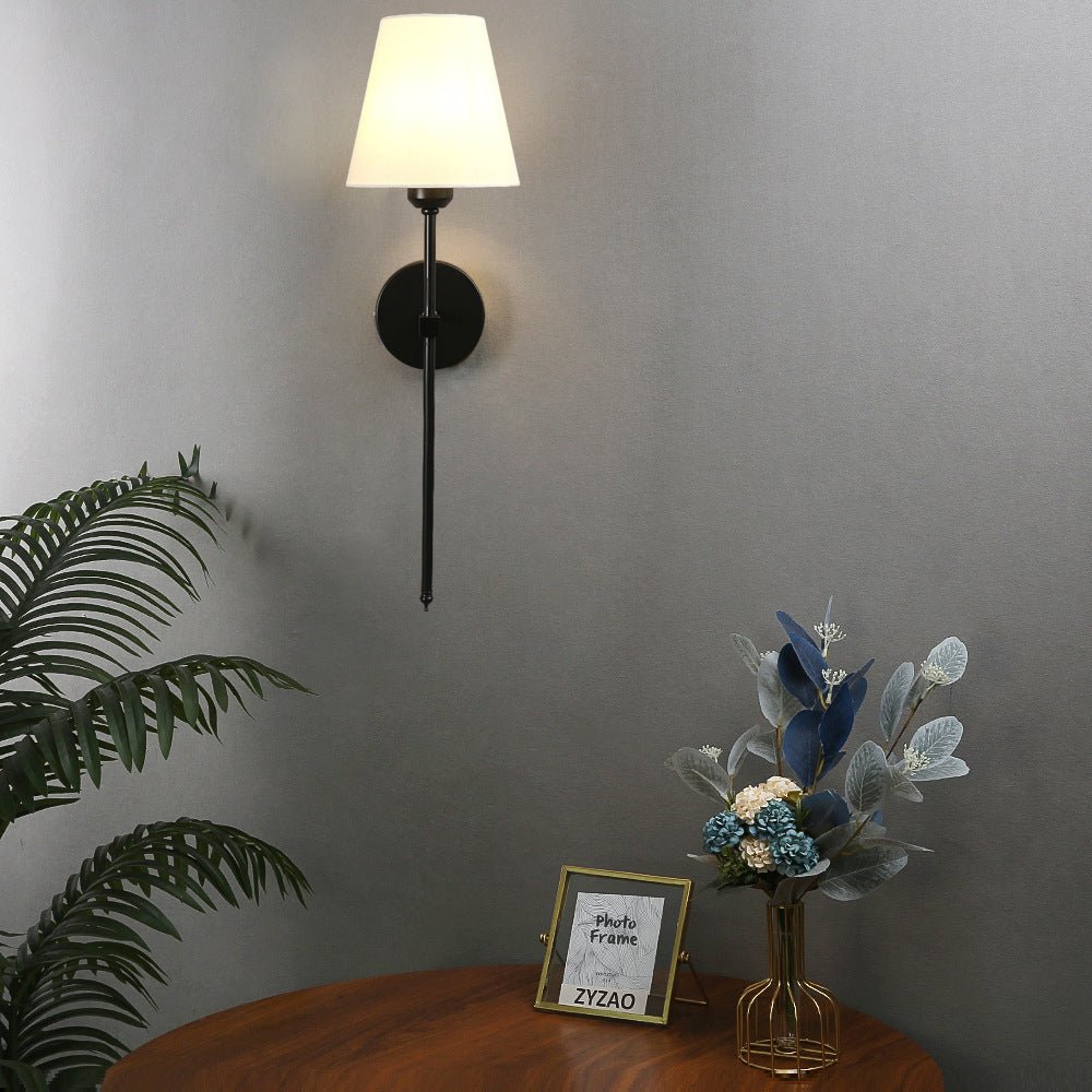 Modern 1-Light Black/Gold Wall Sconce with White Linen Shade