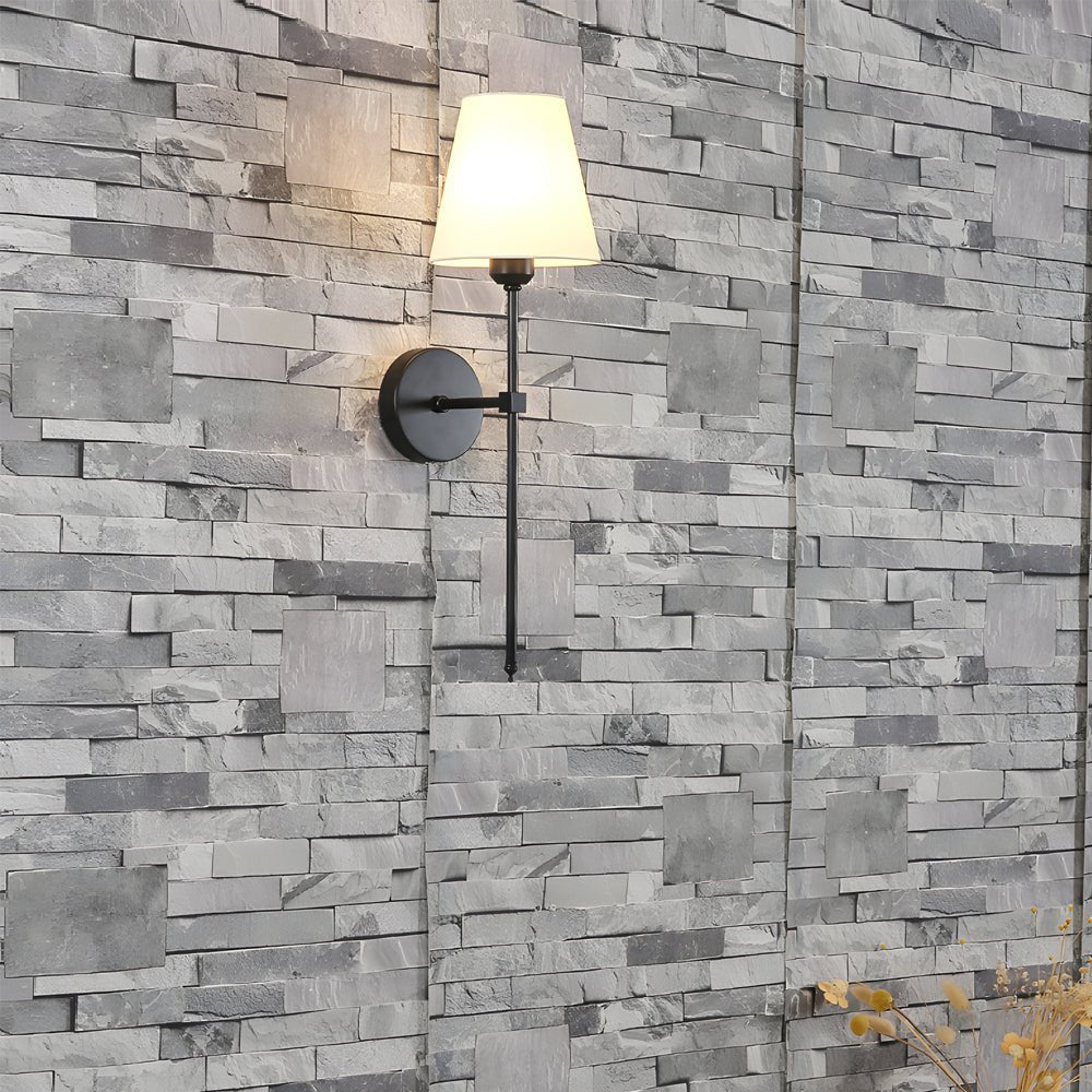 Modern 1-Light Black/Gold Wall Sconce with White Linen Shade