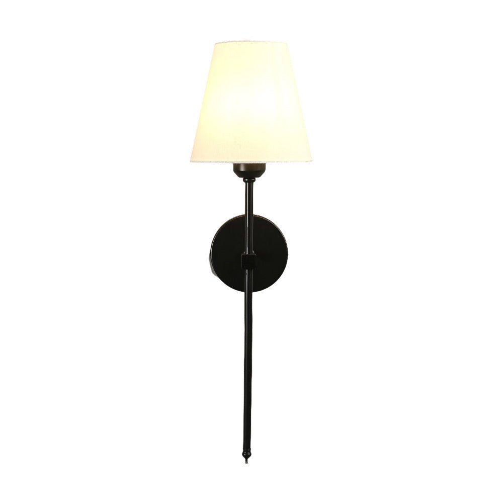 Modern 1-Light Black/Gold Wall Sconce with White Linen Shade