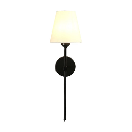 Modern 1-Light Black/Gold Wall Sconce with White Linen Shade
