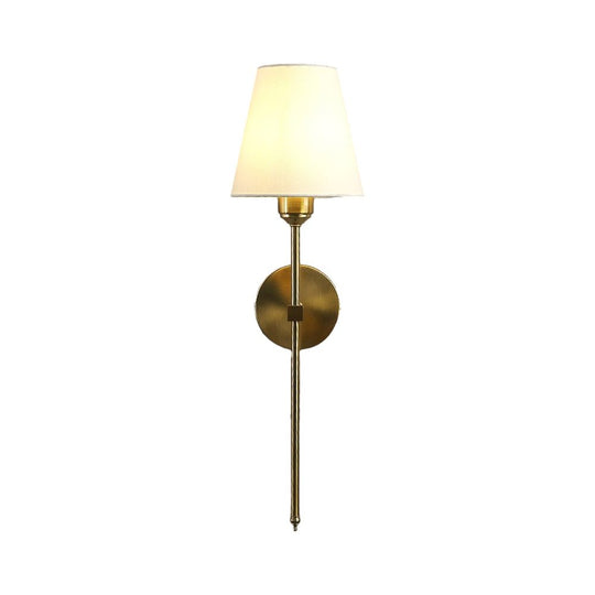 Modern 1-Light Black/Gold Wall Sconce with White Linen Shade