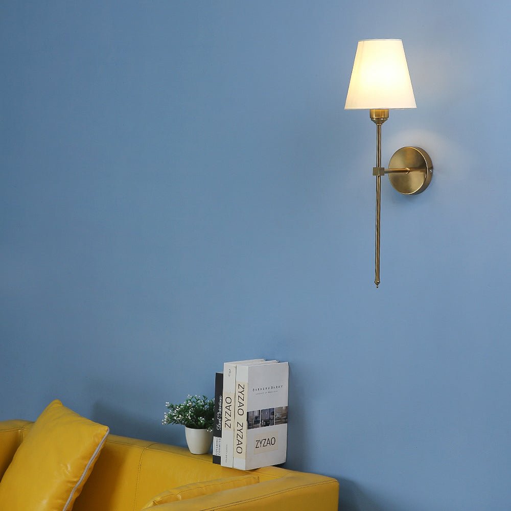 Modern 1-Light Black/Gold Wall Sconce with White Linen Shade