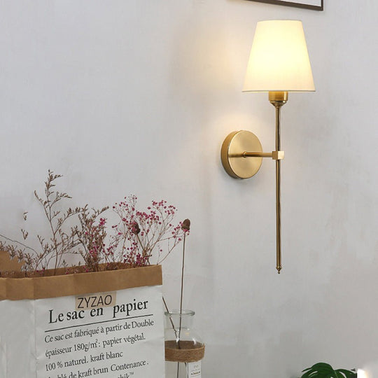 Modern 1-Light Black/Gold Wall Sconce with White Linen Shade
