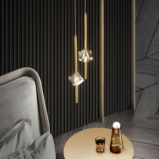 Modern Crystal Pendant Light with Copper Frame – 1 Head
