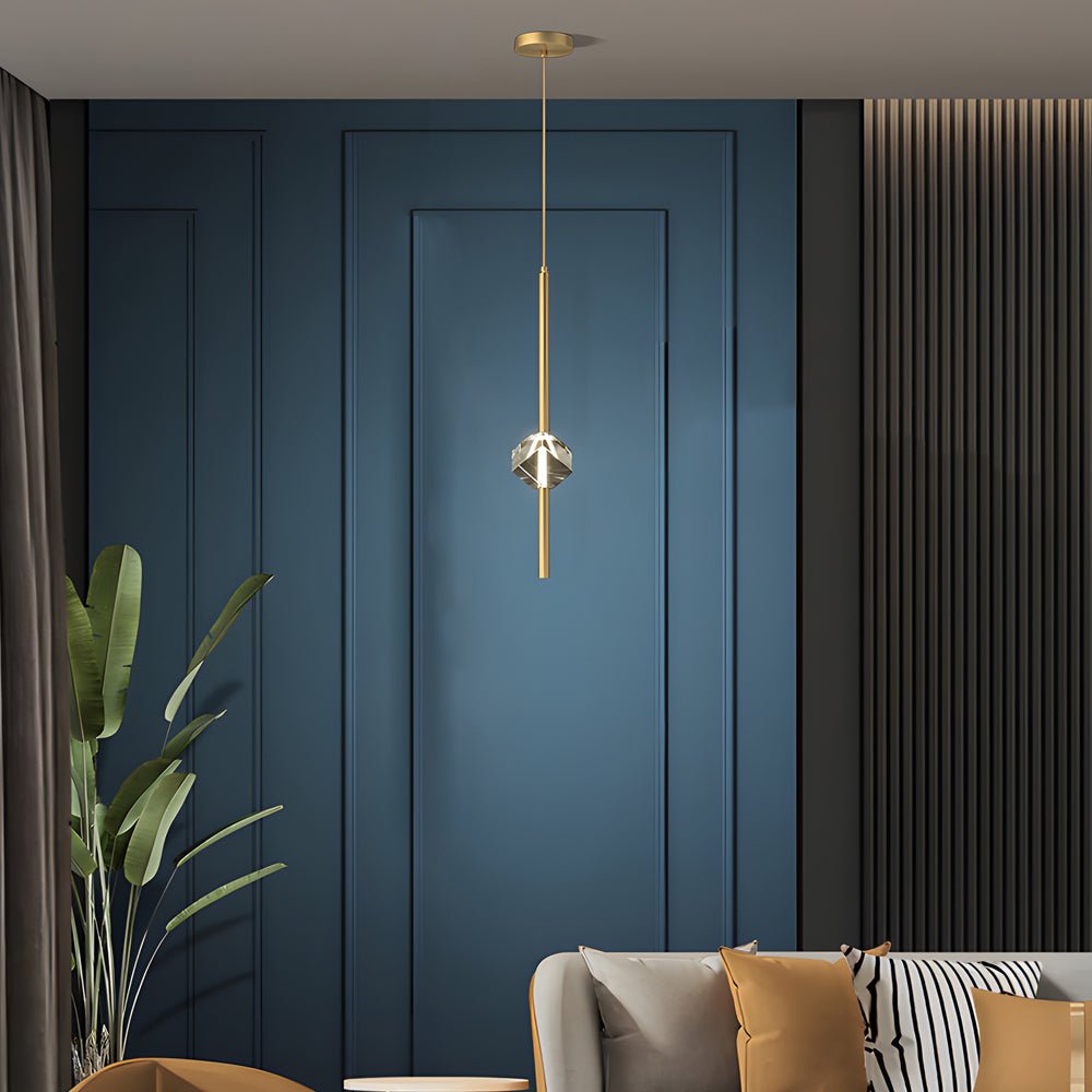 Modern Crystal Pendant Light with Copper Frame – 1 Head