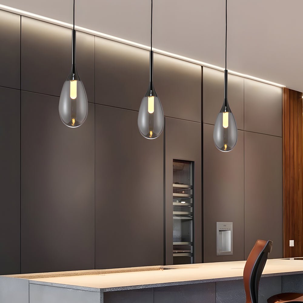 Modern Teardrop Glass Pendant Light – Amber/Smoke Gray