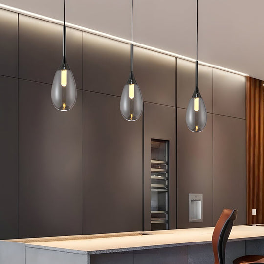 Modern Teardrop Glass Pendant Light – Amber/Smoke Gray