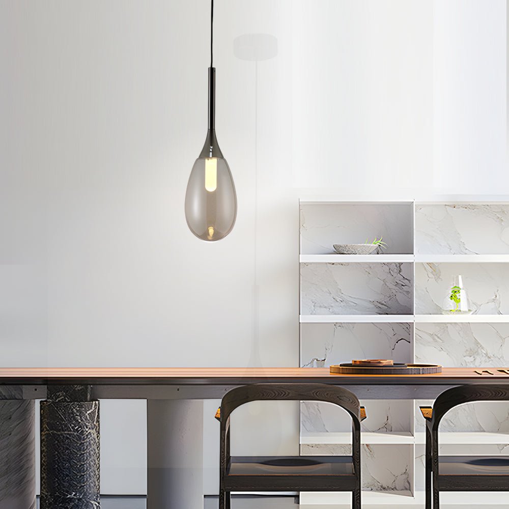 Modern Teardrop Glass Pendant Light – Amber/Smoke Gray