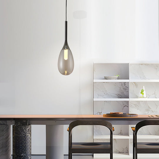 Modern Teardrop Glass Pendant Light – Amber/Smoke Gray
